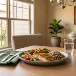 A simple, balanced meal representing healthy appetite regulation supported by GLP-1 therapy.